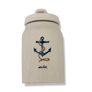 Rae Dunn 8" Nautical Navy Anchor Ceramic Canister Jar Artisan Collection Magenta